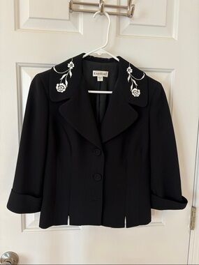 bebe Black Blazer with White Embroidered Collar